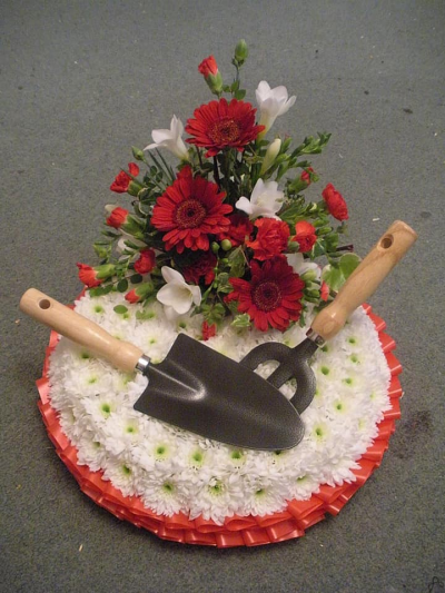 Maureens Florist - Red & White Funeral Posy