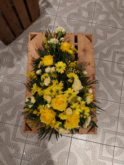 Maureens Florist - Yellow Teardrop Funeral Spray